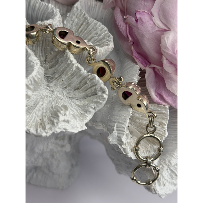 925 Sterling Silver Garnet Bracelet Length 7-7.5