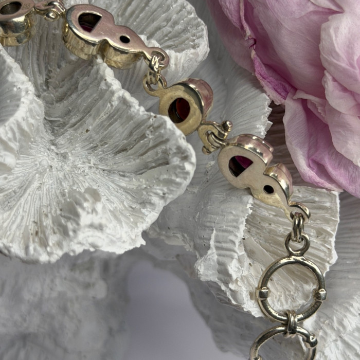 925 Sterling Silver Garnet Bracelet Length 7-7.5