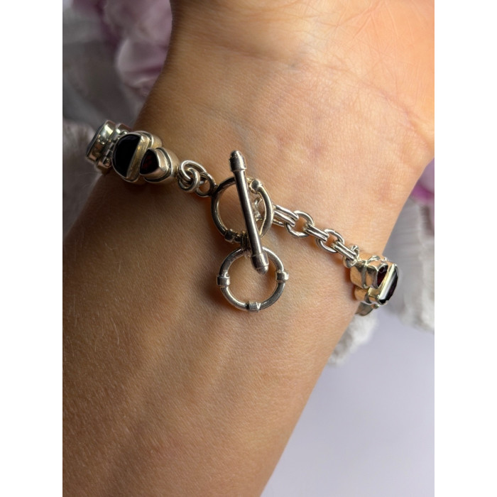 925 Sterling Silver Garnet Bracelet Length 7-7.5