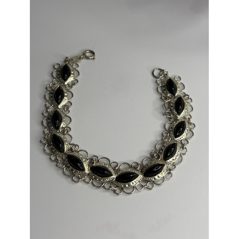 925 Sterling Silver Onyx Bracelet Length 7