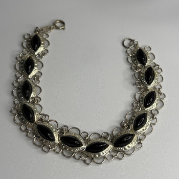 925 Sterling Silver Onyx Bracelet Length 7