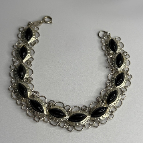 925 Sterling Silver Onyx Bracelet Length 7