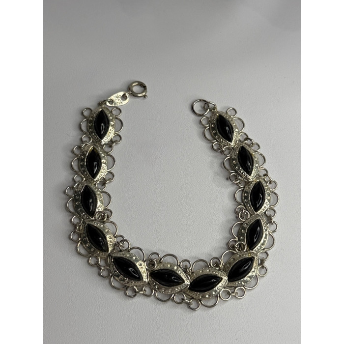 925 Sterling Silver Onyx Bracelet Length 7