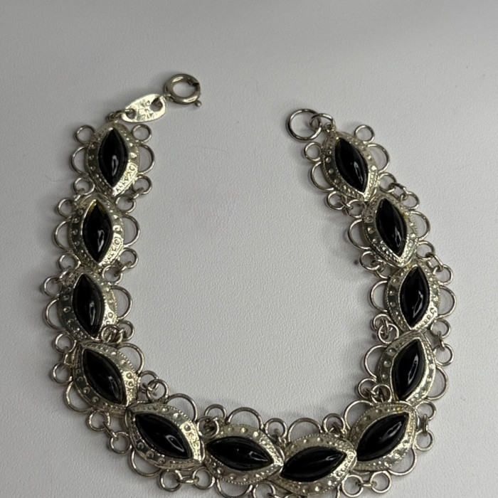 925 Sterling Silver Onyx Bracelet Length 7