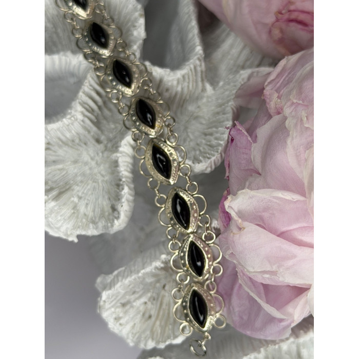 925 Sterling Silver Onyx Bracelet Length 7