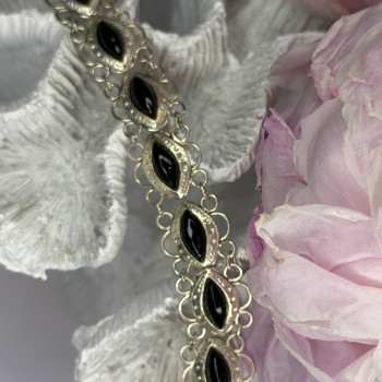 925 Sterling Silver Onyx Bracelet Length 7