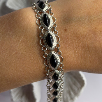 925 Sterling Silver Onyx Bracelet Length 7