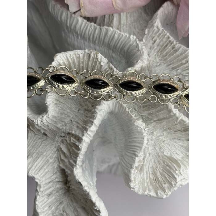 925 Sterling Silver Onyx Bracelet Length 7