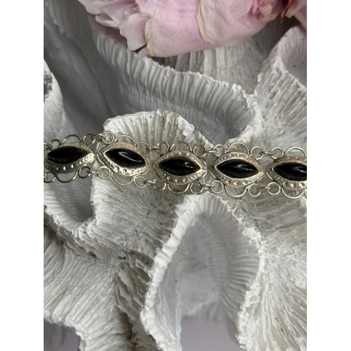 925 Sterling Silver Onyx Bracelet Length 7