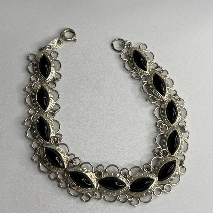 925 Sterling Silver Onyx Bracelet Length 7