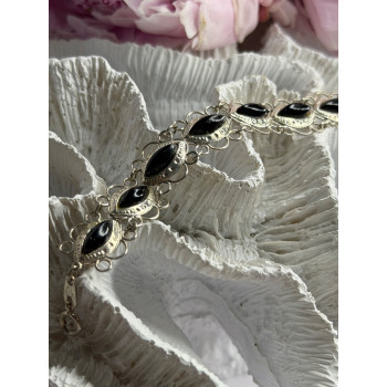 925 Sterling Silver Onyx Bracelet Length 7