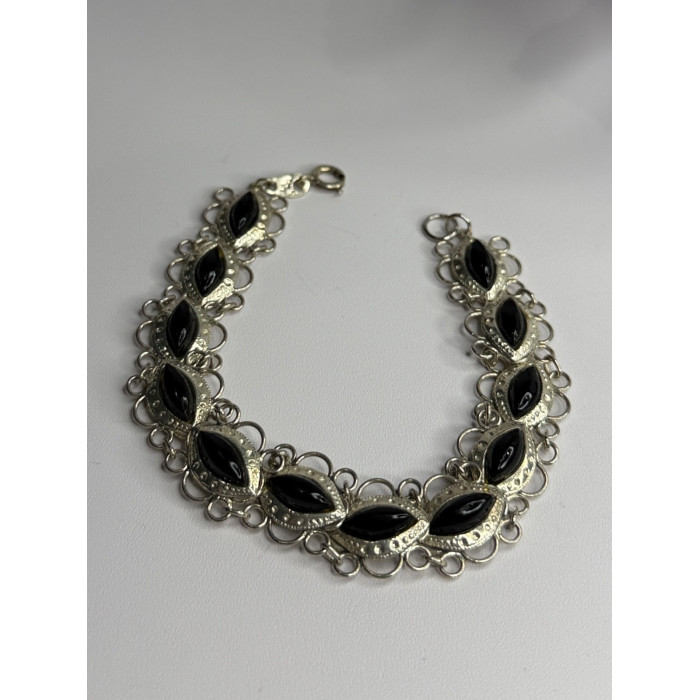 925 Sterling Silver Onyx Bracelet Length 7