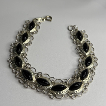925 Sterling Silver Onyx Bracelet Length 7