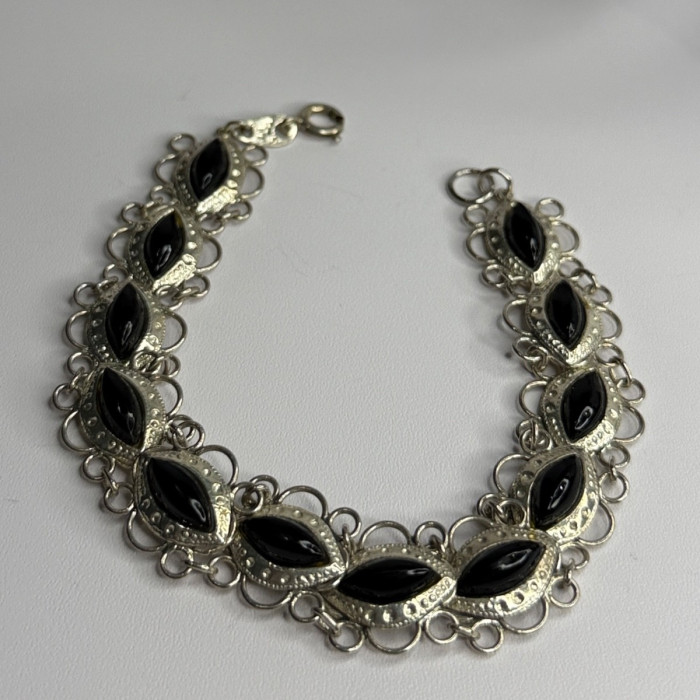 925 Sterling Silver Onyx Bracelet Length 7