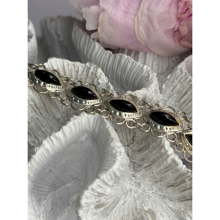 925 Sterling Silver Onyx Bracelet Length 7