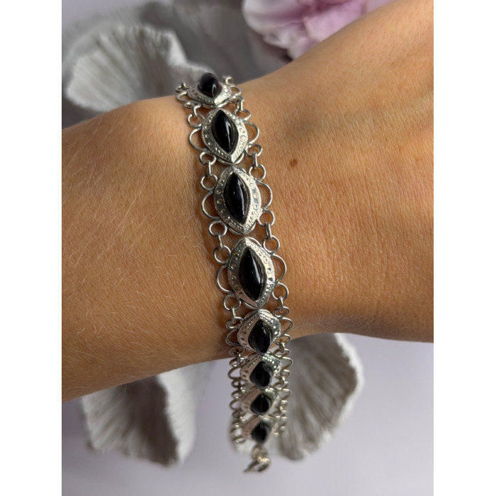 925 Sterling Silver Onyx Bracelet Length 7