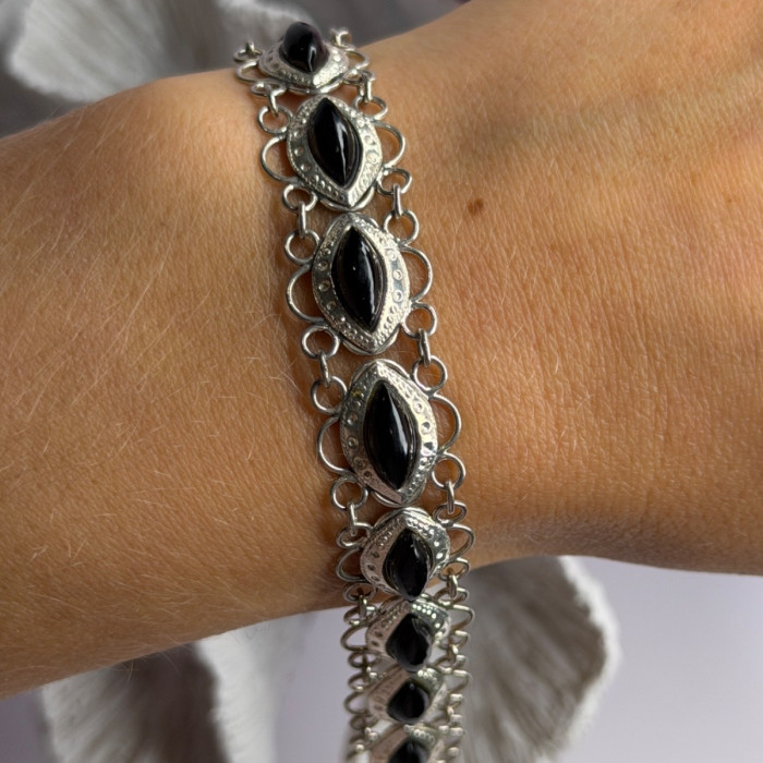 925 Sterling Silver Onyx Bracelet Length 7