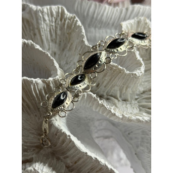 925 Sterling Silver Onyx Bracelet Length 7