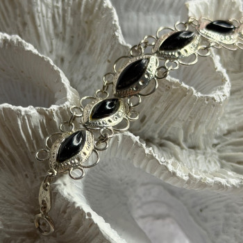 925 Sterling Silver Onyx Bracelet Length 7