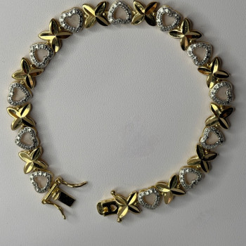 925 Sterling Silver Gold Plated Heart Bracelet Length 7.5