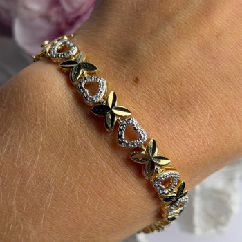 925 Sterling Silver Gold Plated Heart Bracelet Length 7.5