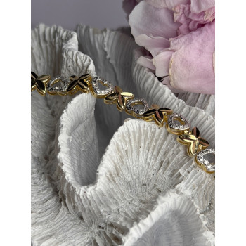 925 Sterling Silver Gold Plated Heart Bracelet Length 7.5