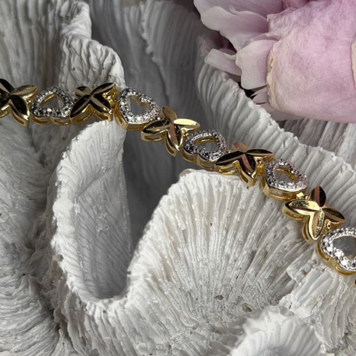 925 Sterling Silver Gold Plated Heart Bracelet Length 7.5