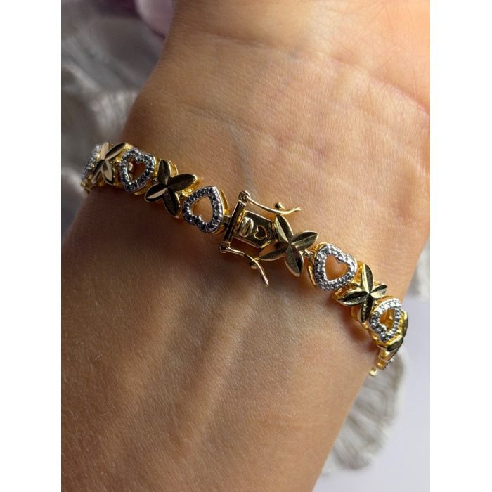 925 Sterling Silver Gold Plated Heart Bracelet Length 7.5
