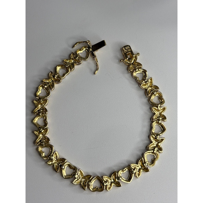 925 Sterling Silver Gold Plated Heart Bracelet Length 7.5