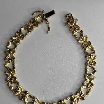 925 Sterling Silver Gold Plated Heart Bracelet Length 7.5