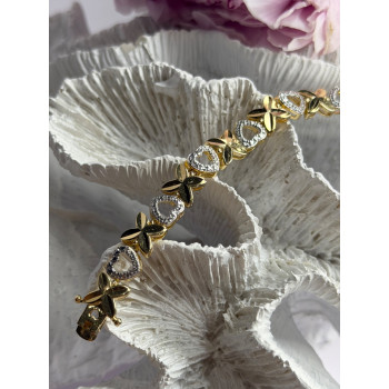 925 Sterling Silver Gold Plated Heart Bracelet Length 7.5