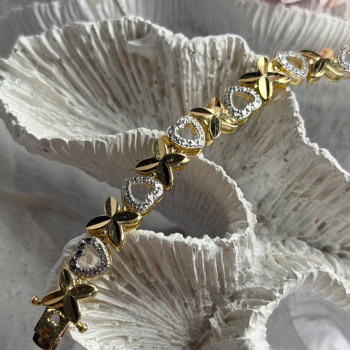925 Sterling Silver Gold Plated Heart Bracelet Length 7.5