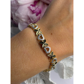 925 Sterling Silver Gold Plated Heart Bracelet Length 7.5