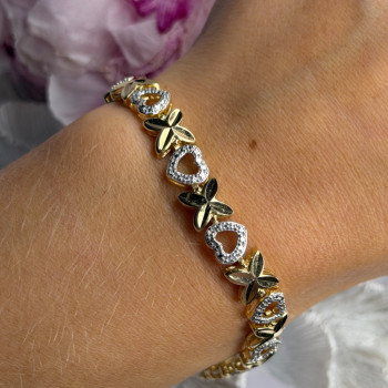 925 Sterling Silver Gold Plated Heart Bracelet Length 7.5