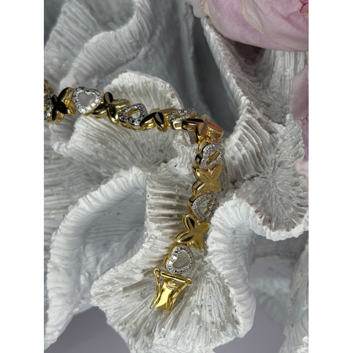 925 Sterling Silver Gold Plated Heart Bracelet Length 7.5