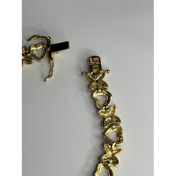 925 Sterling Silver Gold Plated Heart Bracelet Length 7.5