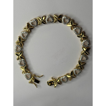 925 Sterling Silver Gold Plated Heart Bracelet Length 7.5