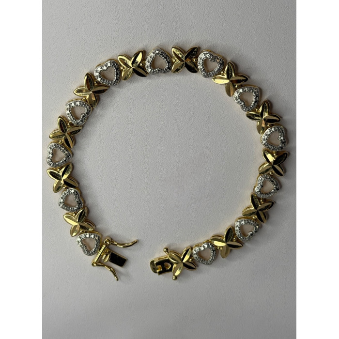 925 Sterling Silver Gold Plated Heart Bracelet Length 7.5