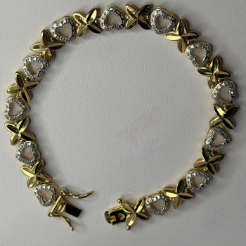 925 Sterling Silver Gold Plated Heart Bracelet Length 7.5