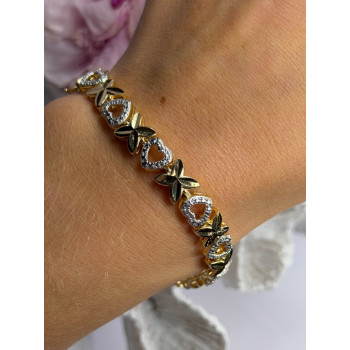 925 Sterling Silver Gold Plated Heart Bracelet Length 7.5