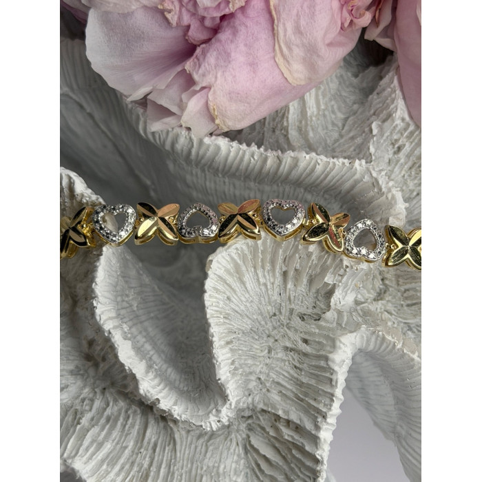 925 Sterling Silver Gold Plated Heart Bracelet Length 7.5