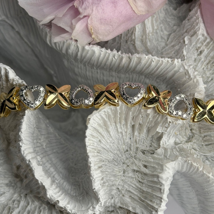 925 Sterling Silver Gold Plated Heart Bracelet Length 7.5