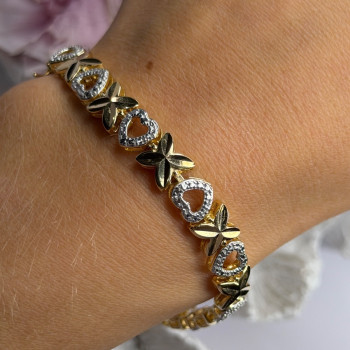 925 Sterling Silver Gold Plated Heart Bracelet Length 7.5