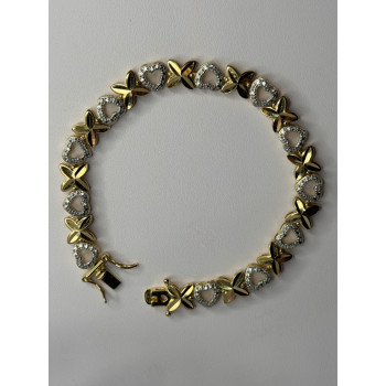 925 Sterling Silver Gold Plated Heart Bracelet Length 7.5