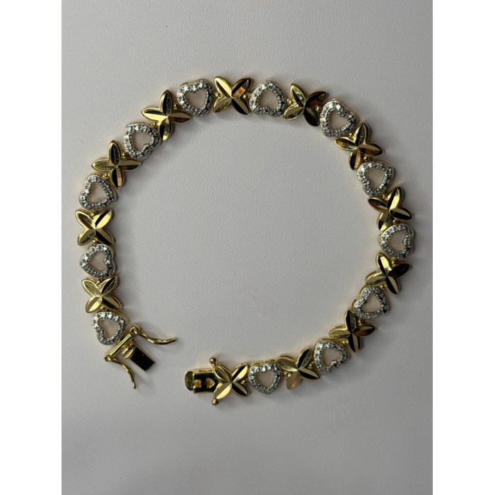 925 Sterling Silver Gold Plated Heart Bracelet Length 7.5