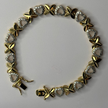 925 Sterling Silver Gold Plated Heart Bracelet Length 7.5