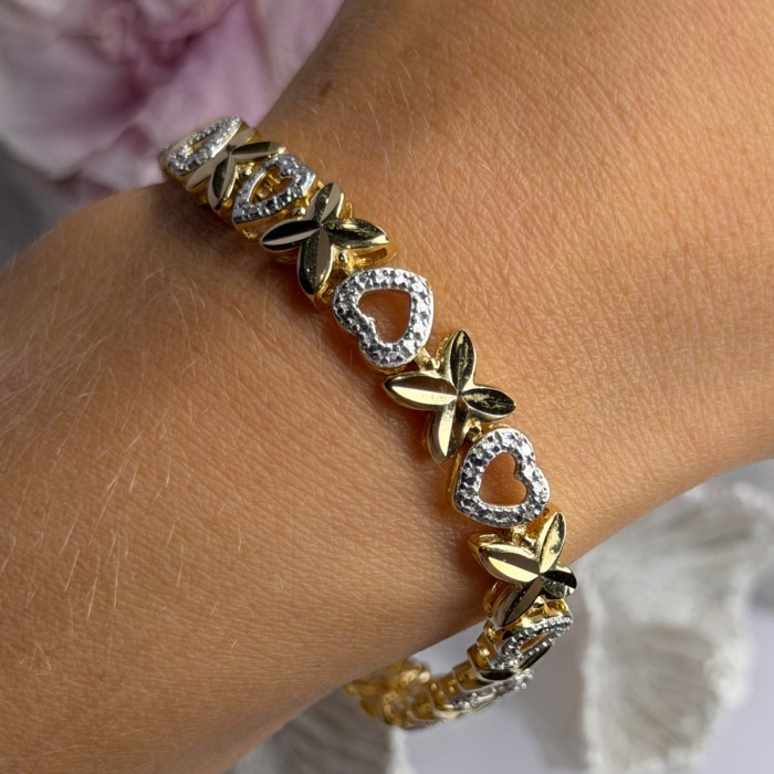 925 Sterling Silver Gold Plated Heart Bracelet Length 7.5