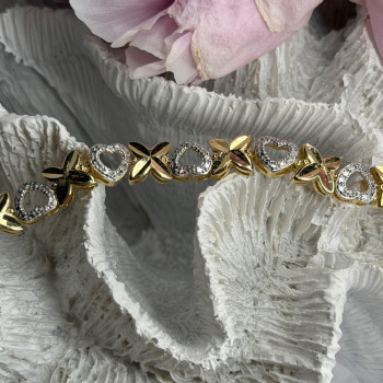 925 Sterling Silver Gold Plated Heart Bracelet Length 7.5