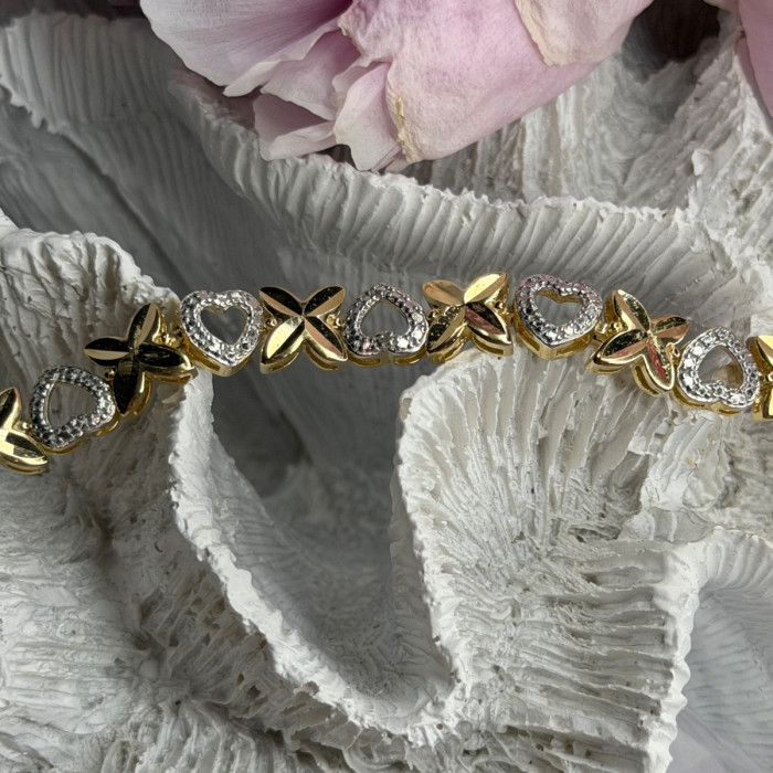 925 Sterling Silver Gold Plated Heart Bracelet Length 7.5