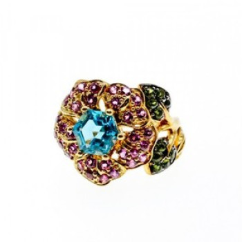 925 Sterling Silver Gold Plated Topaz, Peridot & Spinel 